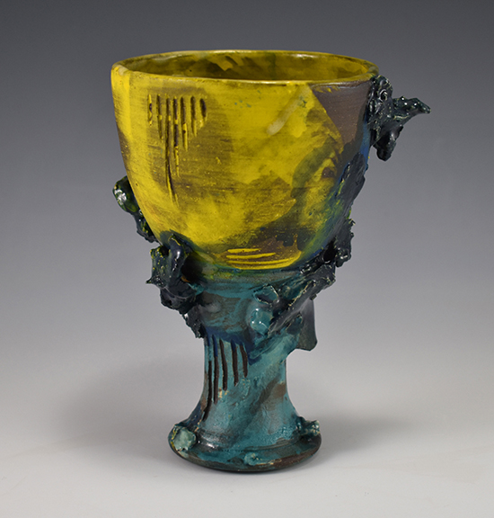 Nic Eckmayer, Sludge Grail, underglaze and glaze on stoneware, 4.25"x4.25"x6.5", 2021