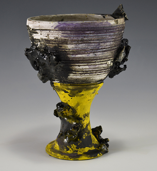 Nic Eckmayer, Sludge Grail #3, underglaze and glaze on stoneware, 4.25"x4.25"x6.5", 2021